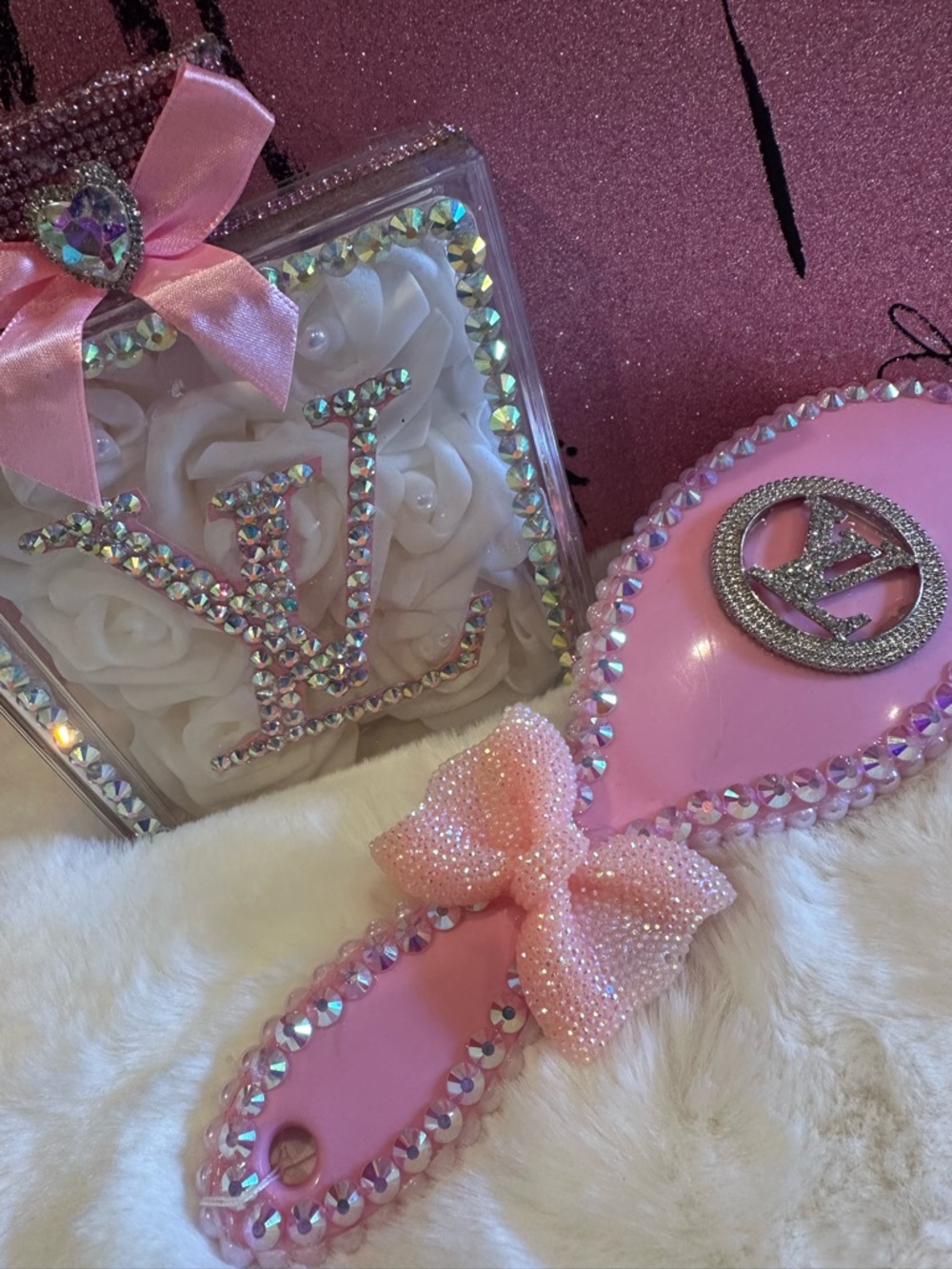 Pink Jeweled Hair Brush & Decorative Box Set - Picture 2 of 3